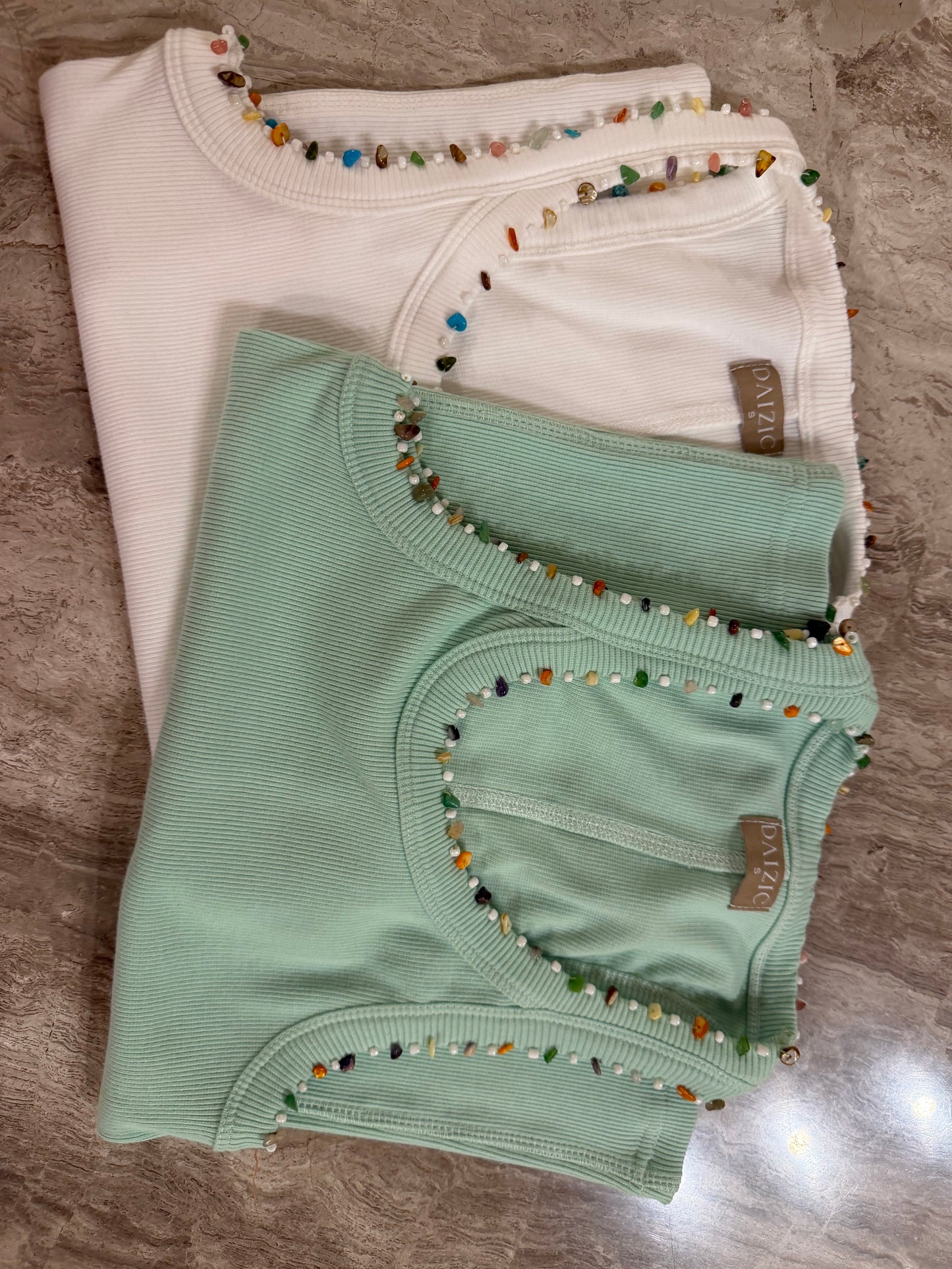 White beaded tank top
